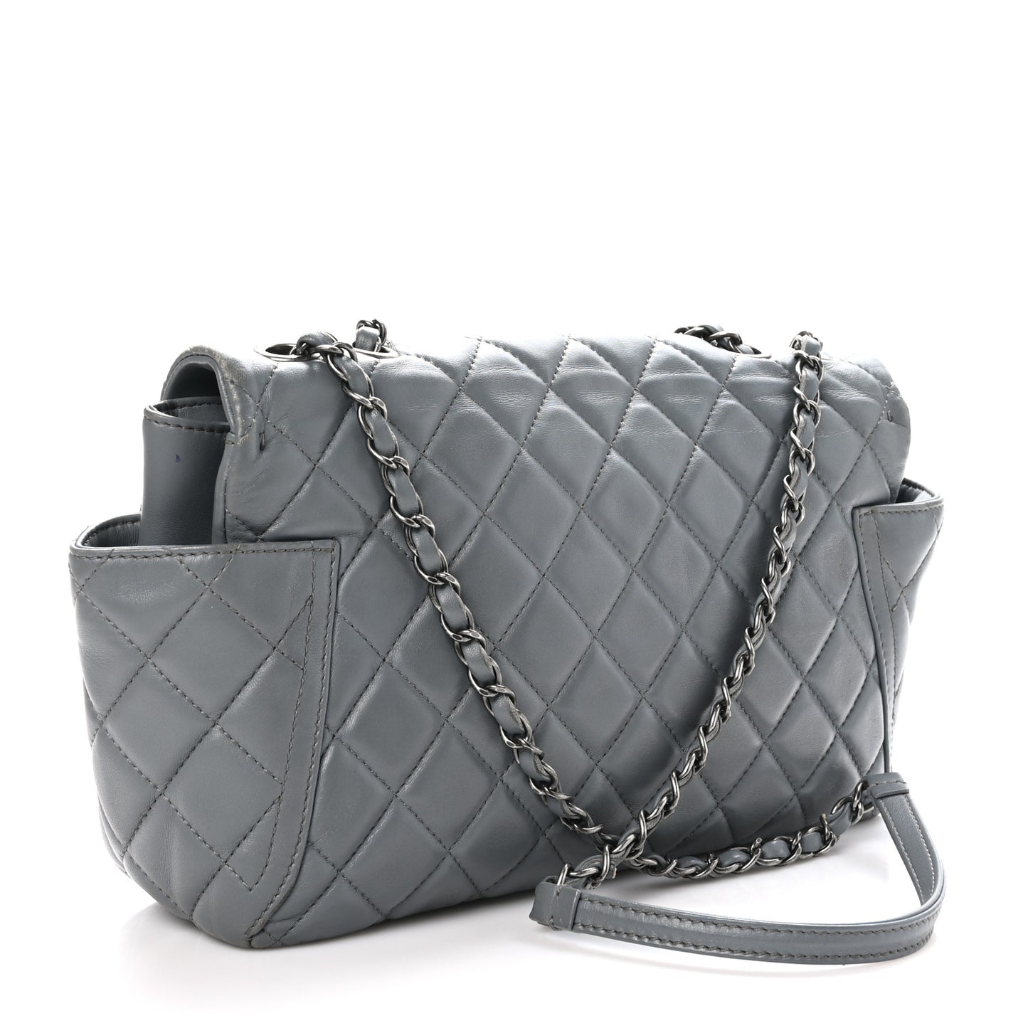 Lambskin Large Around Pockets Flap Dark Grey