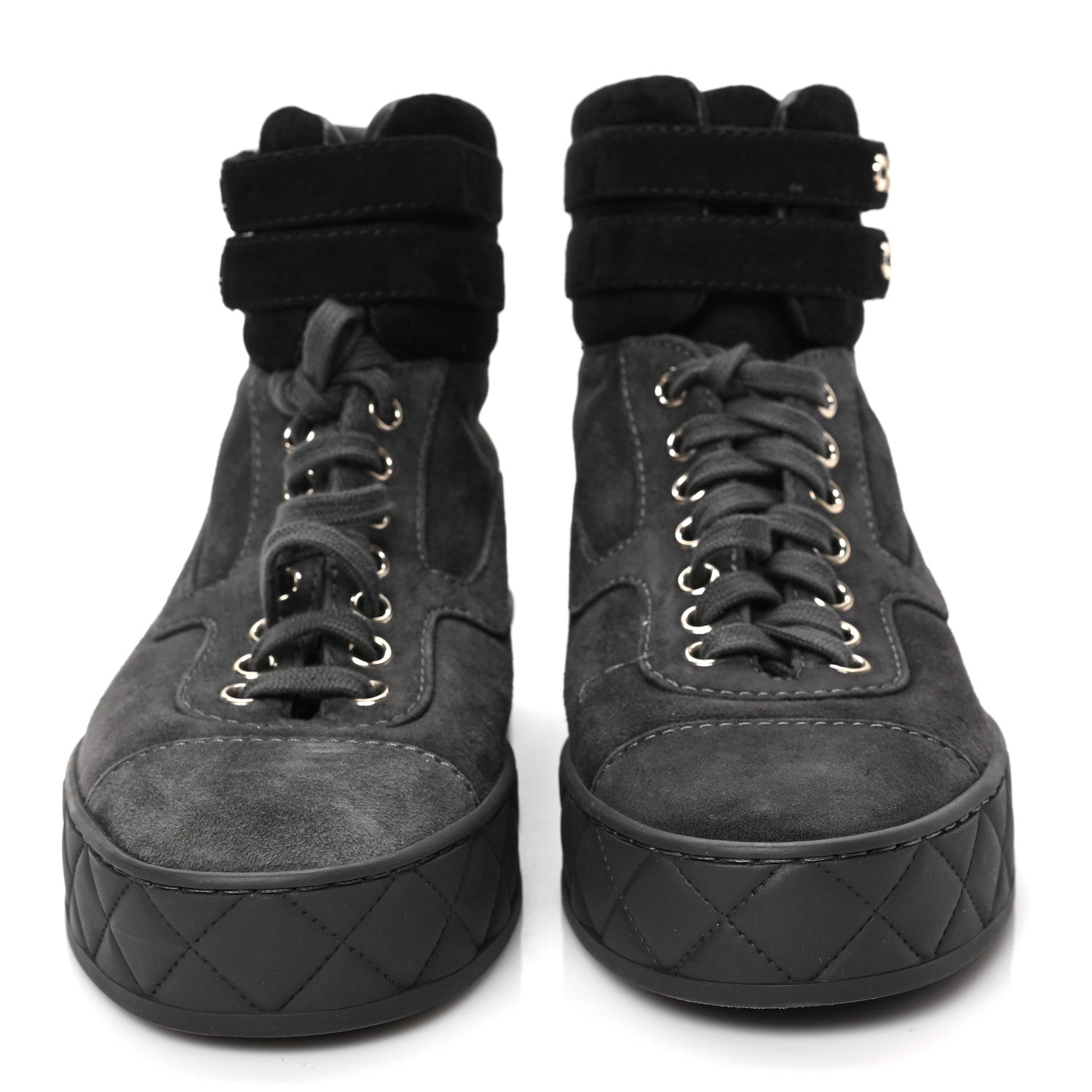 Chanel Suede Logo High Top Sneakers 37 Grey Black 2 of 8