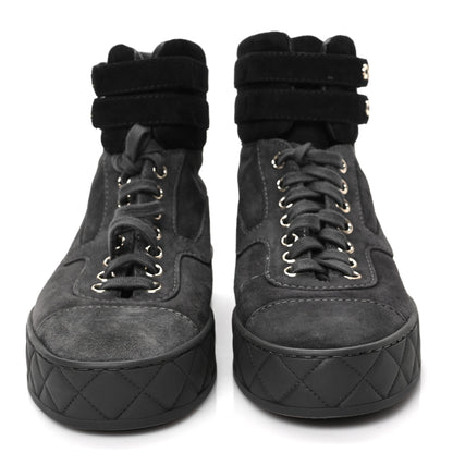 Chanel Suede Logo High Top Sneakers 37 Grey Black 2 of 8