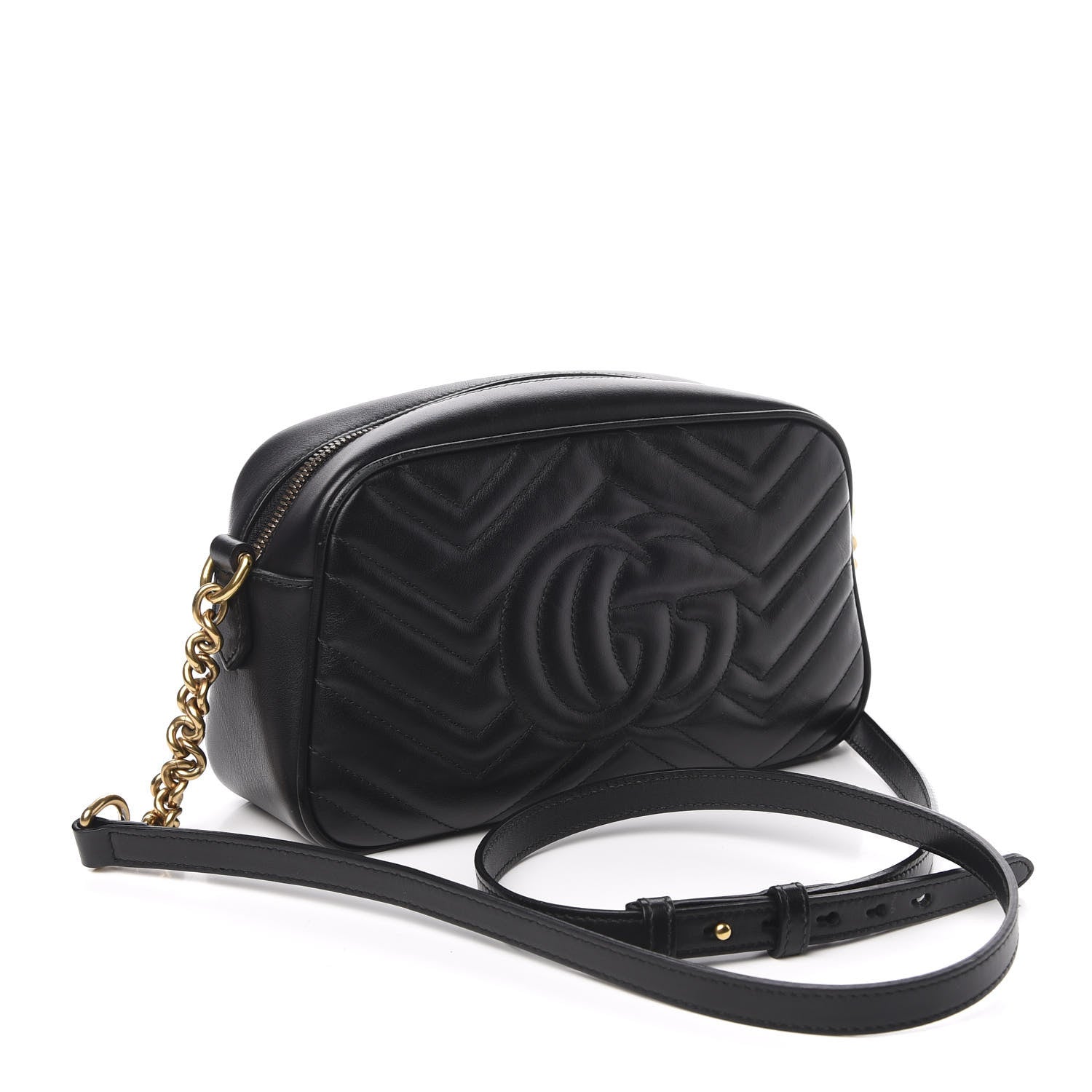 Gucci Calfskin Matelasse Small GG Marmont Chain Shoulder Bag Black 3 of 10