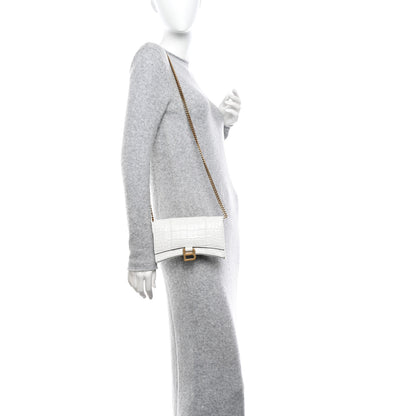 Balenciaga Shiny Calfskin Crocodile Embossed Hourglass Chain Bag White 2 of 9