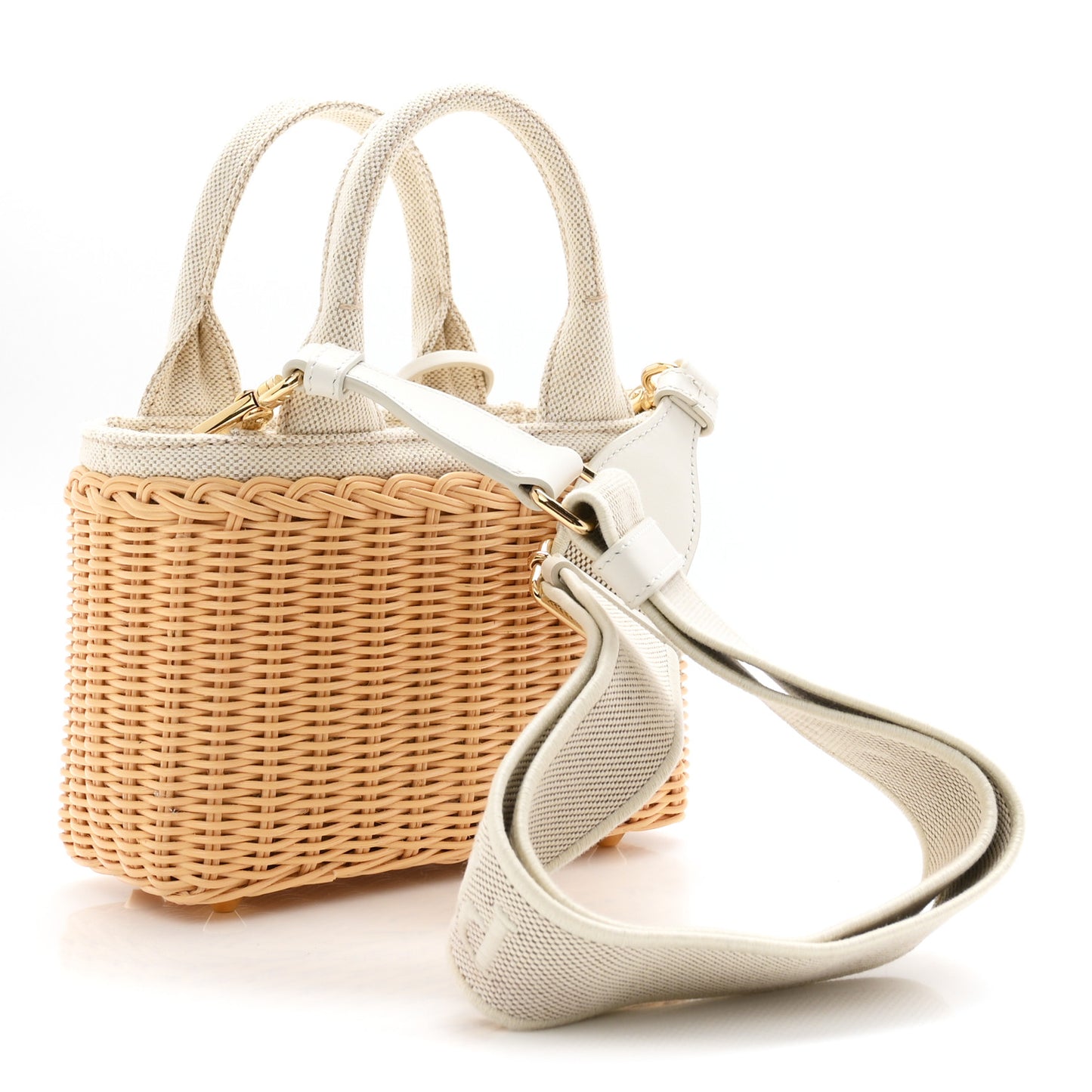 Wicker Canvas Mini Tote Naturale White