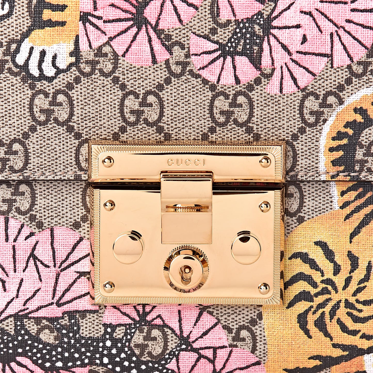 GG Supreme Monogram Bengal Medium Padlock Shoulder Bag Beige Pink