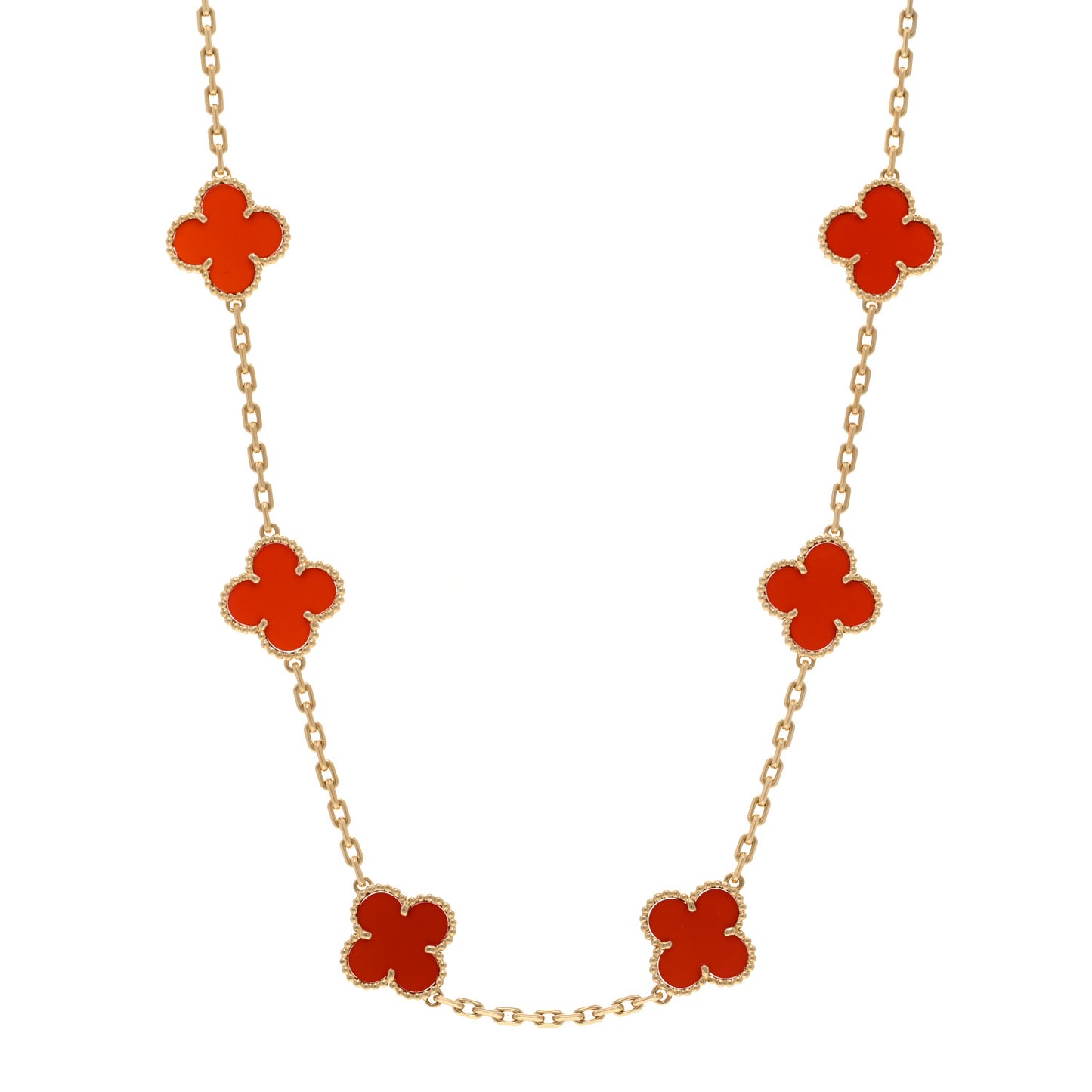 18K Yellow Gold Carnelian 10 Motifs Vintage Alhambra Necklace