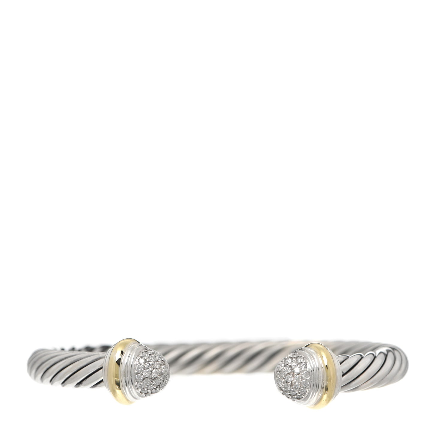 Sterling Silver 18K Yellow Gold Diamond Pave 7mm Cable Classics Bracelet