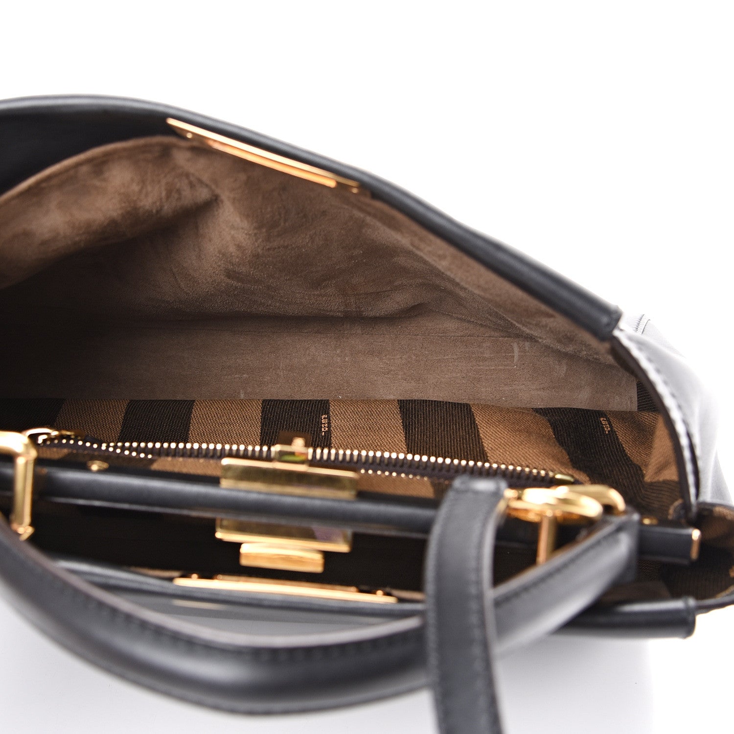 Fendi Vitello Morgan Fabric Jacquard Pequin Medium Peekaboo Iconic Satchel Black Tobacco 5 of 12