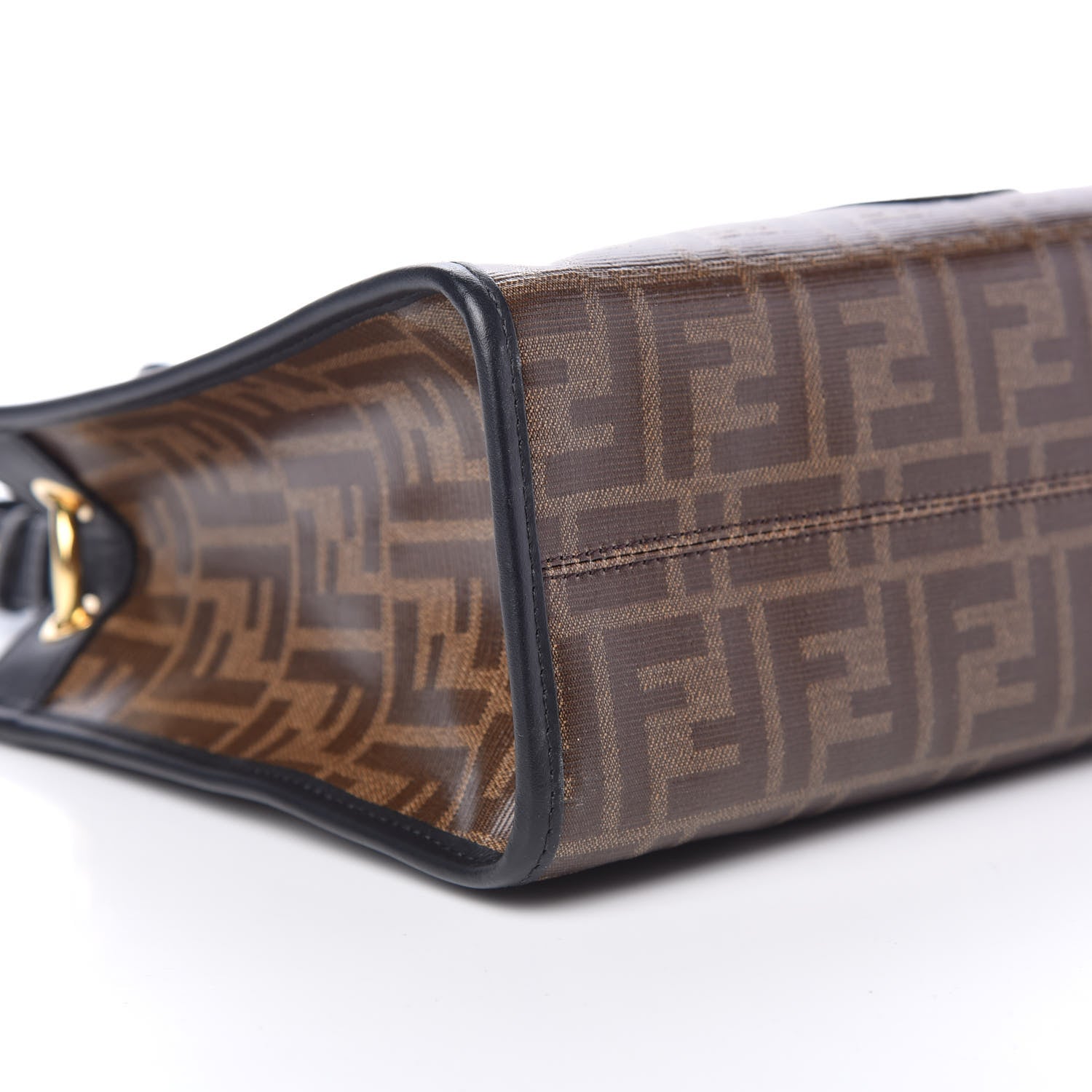 Fendi Glazed Fabric Vitello Century Plexiglass FF 1974 Stamp Patch Small Runaway Shopper Tote Mogano Panna Black 8 of 9