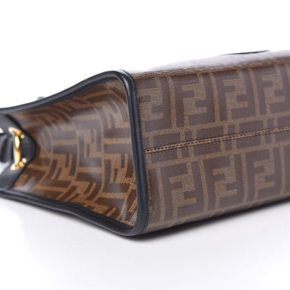 Fendi Glazed Fabric Vitello Century Plexiglass FF 1974 Stamp Patch Small Runaway Shopper Tote Mogano Panna Black 8 of 9