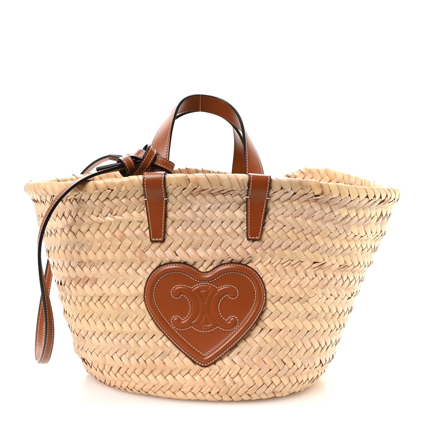 Raffia Calfskin Heart Triomphe Teen Panier Tan
