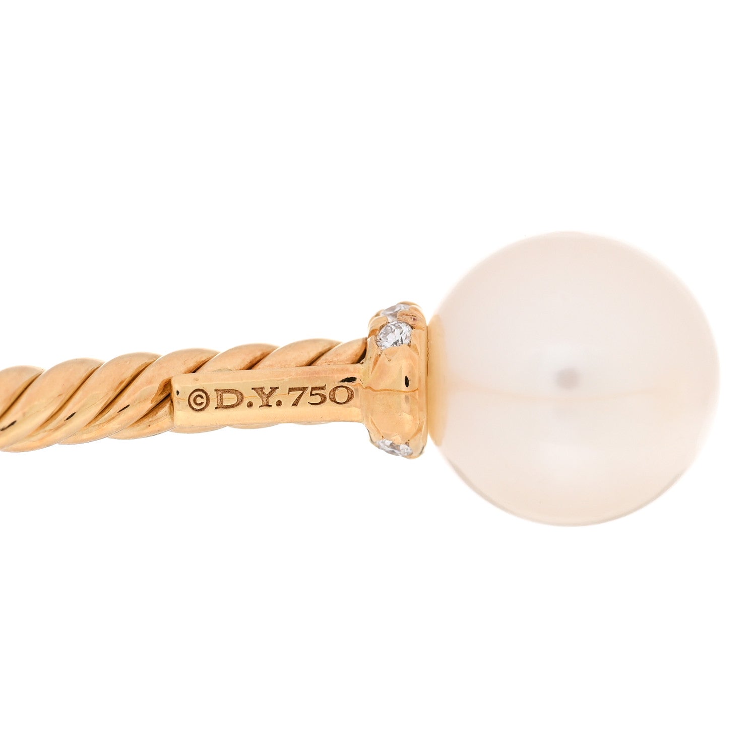David Yurman 18K Yellow Gold Diamond Cultured Pearl 2.6mm Solari Cablespira Bracelet 3 of 4