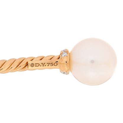 David Yurman 18K Yellow Gold Diamond Cultured Pearl 2.6mm Solari Cablespira Bracelet 3 of 4