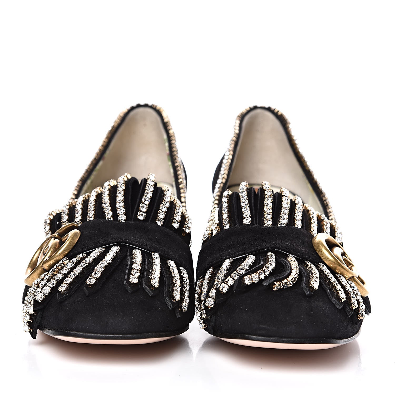 Gucci Kid Scamosciato Crystal GG Marmont Fringe 50mm Loafer Pumps 36 Black 2 of 9