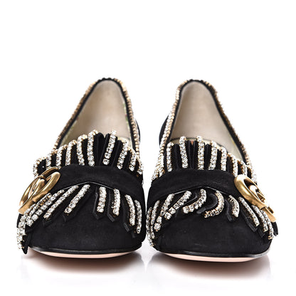 Gucci Kid Scamosciato Crystal GG Marmont Fringe 50mm Loafer Pumps 36 Black 2 of 9