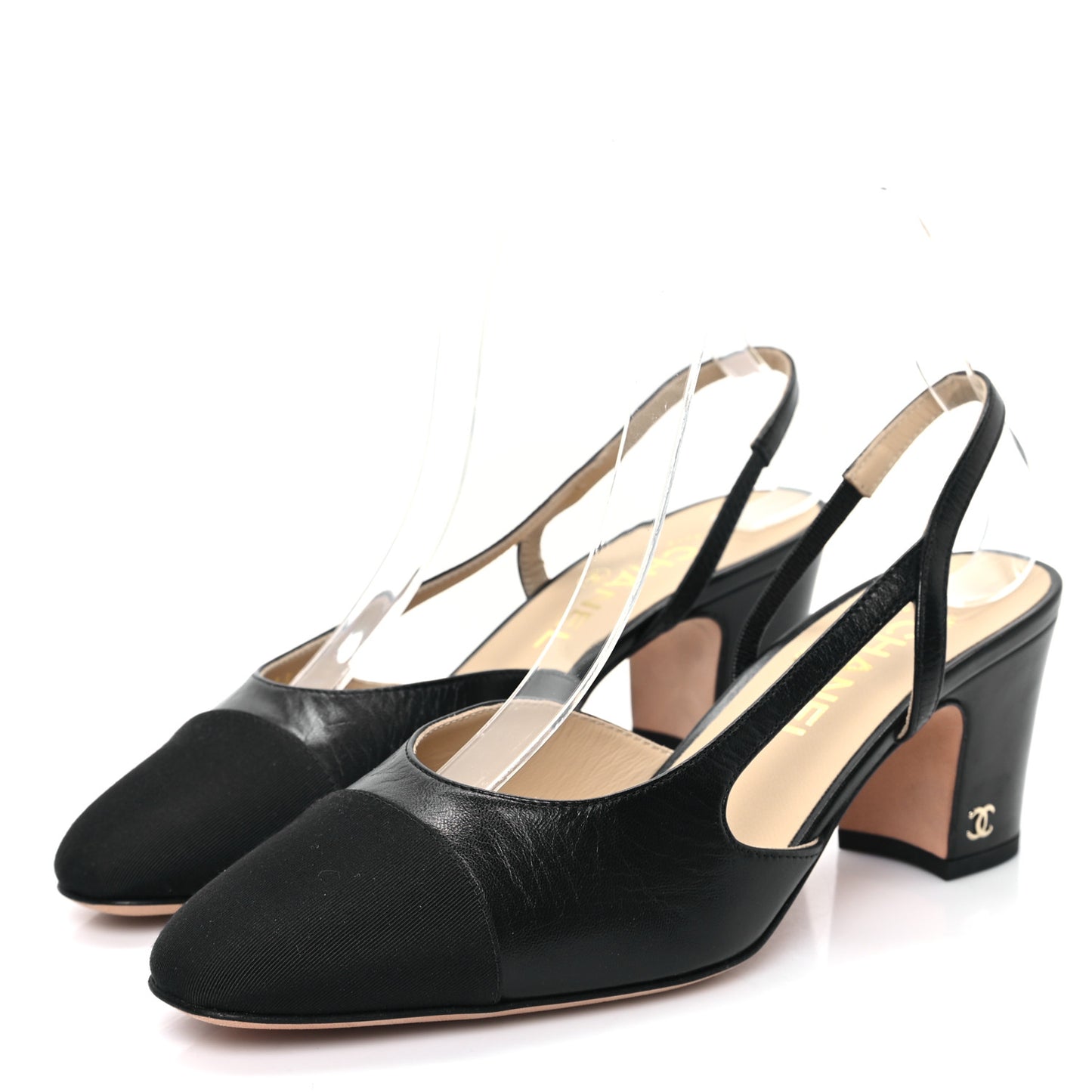 Goatskin Grosgrain Cap Toe CC Slingback Sandals 38 Black