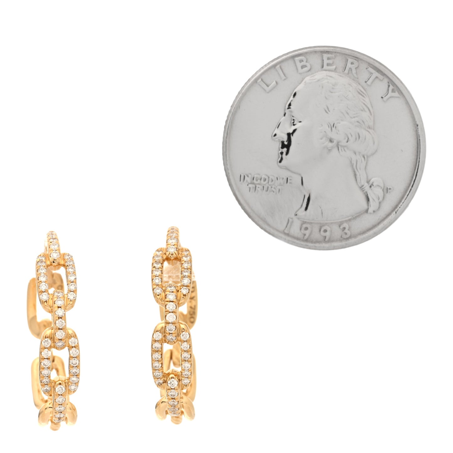 18K Yellow Gold Diamond 23.8mm Stax Chain Link Hoop Earrings
