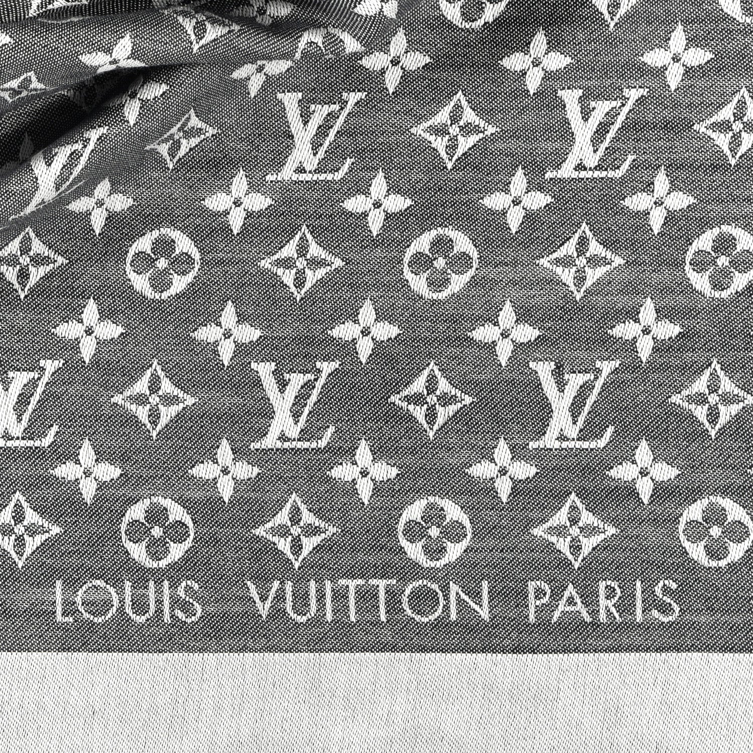 Louis Vuitton Wool Silk Monogram Denim Shawl Black 2 of 3