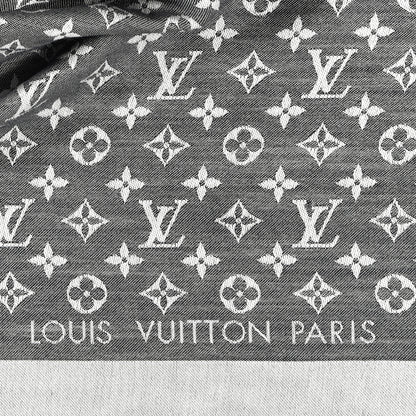 Louis Vuitton Wool Silk Monogram Denim Shawl Black 2 of 3