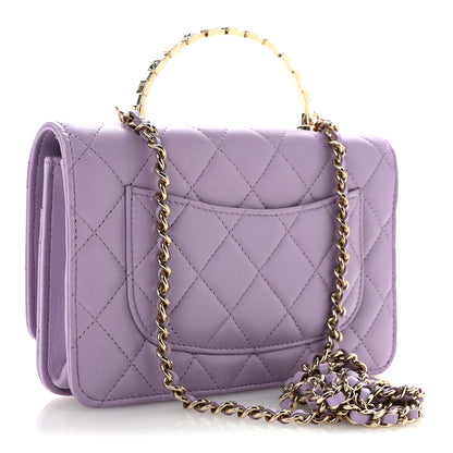 Chanel Lambskin Quilted Crystal Top Handle Clutch With Chain Light Purple 3 of 13
