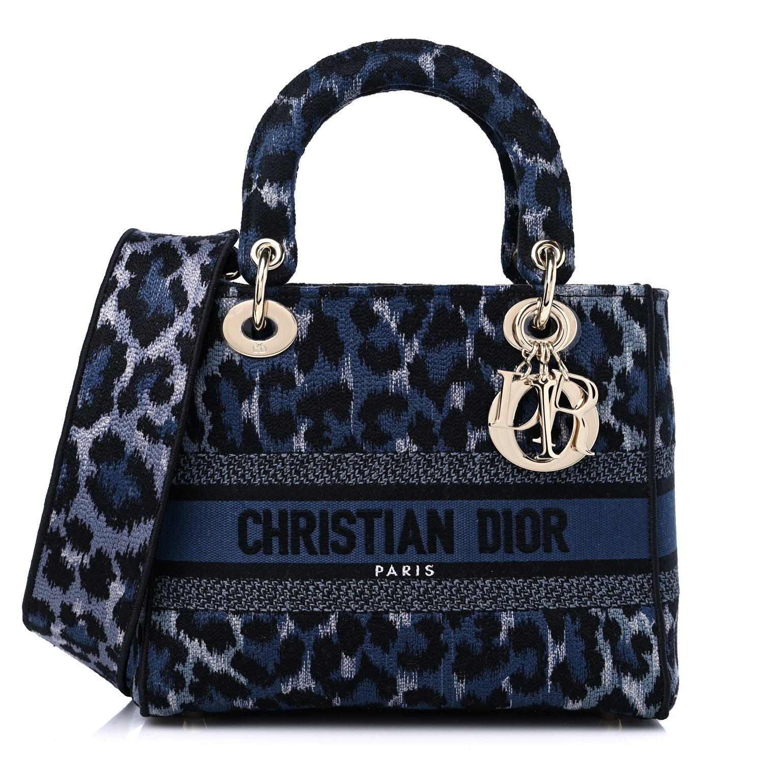 Christian Dior Canvas Mizza Embroidered Medium Lady D-Lite Blue 1 of 10