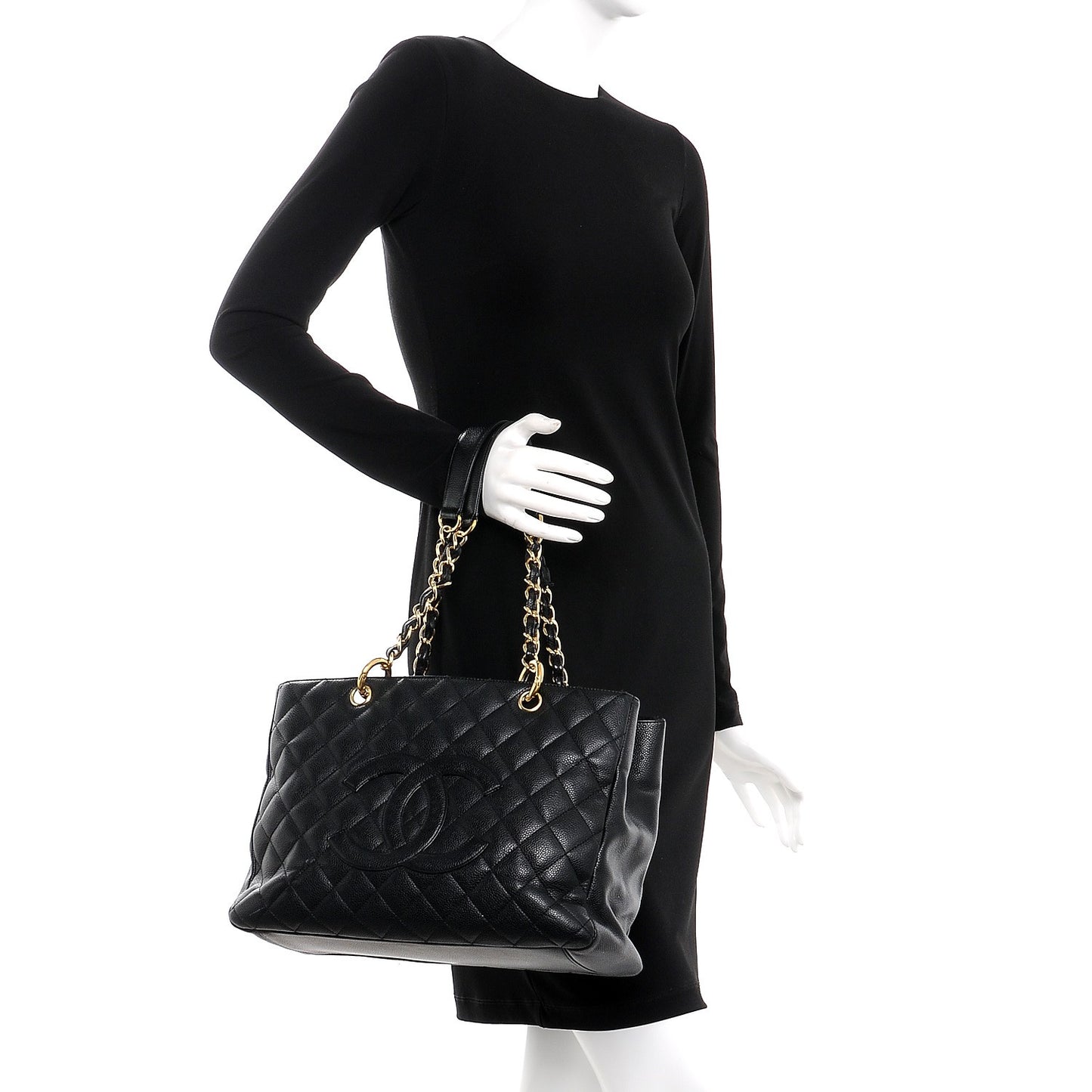 Caviar Quilted Grand Shopping Tote GST Black