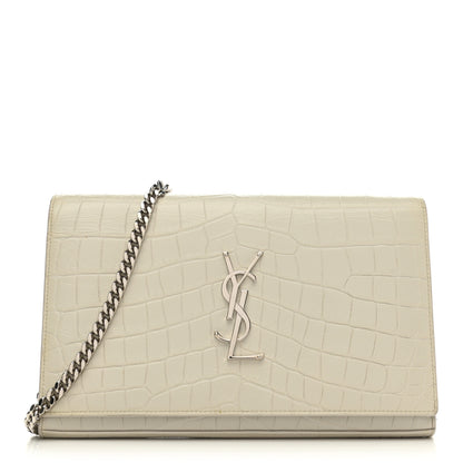 Saint Laurent Calfskin Crocodile Embossed Monogram Chain Wallet Blanc Vintage 1 of 9