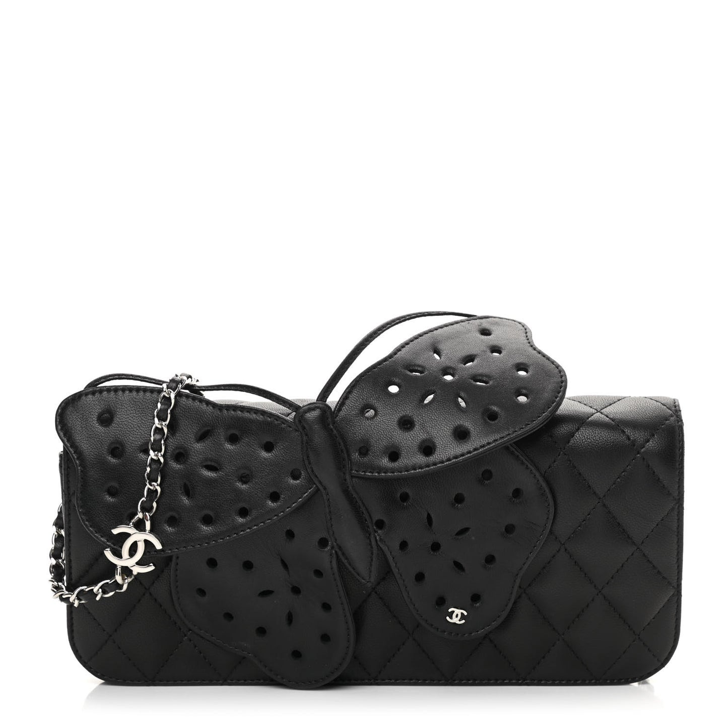 Lambskin Quilted Butterfly Clutch With Chain Black