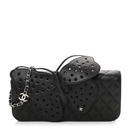 Chanel Lambskin Quilted Butterfly Clutch With Chain Black 1 of 14