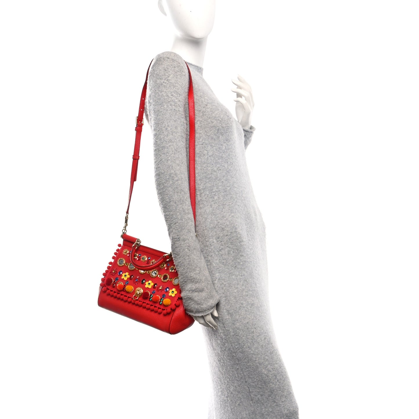 Calfskin Embellished Medium Miss Sicily Satchel Red