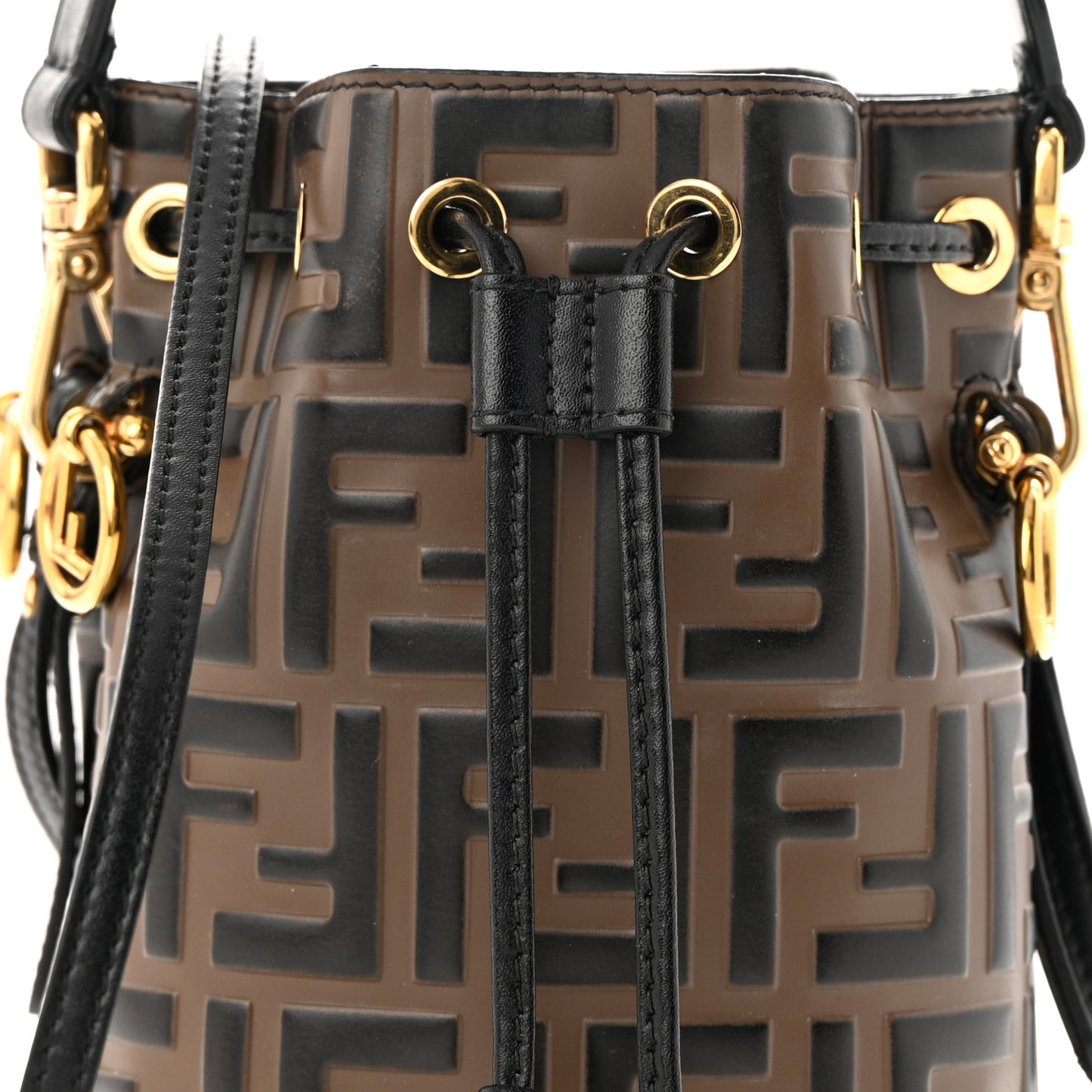 Vitello Liberty F is Fendi Bi-Color FF 1974 Embossed Mini Mon Tresor Bucket Bag Maya Black