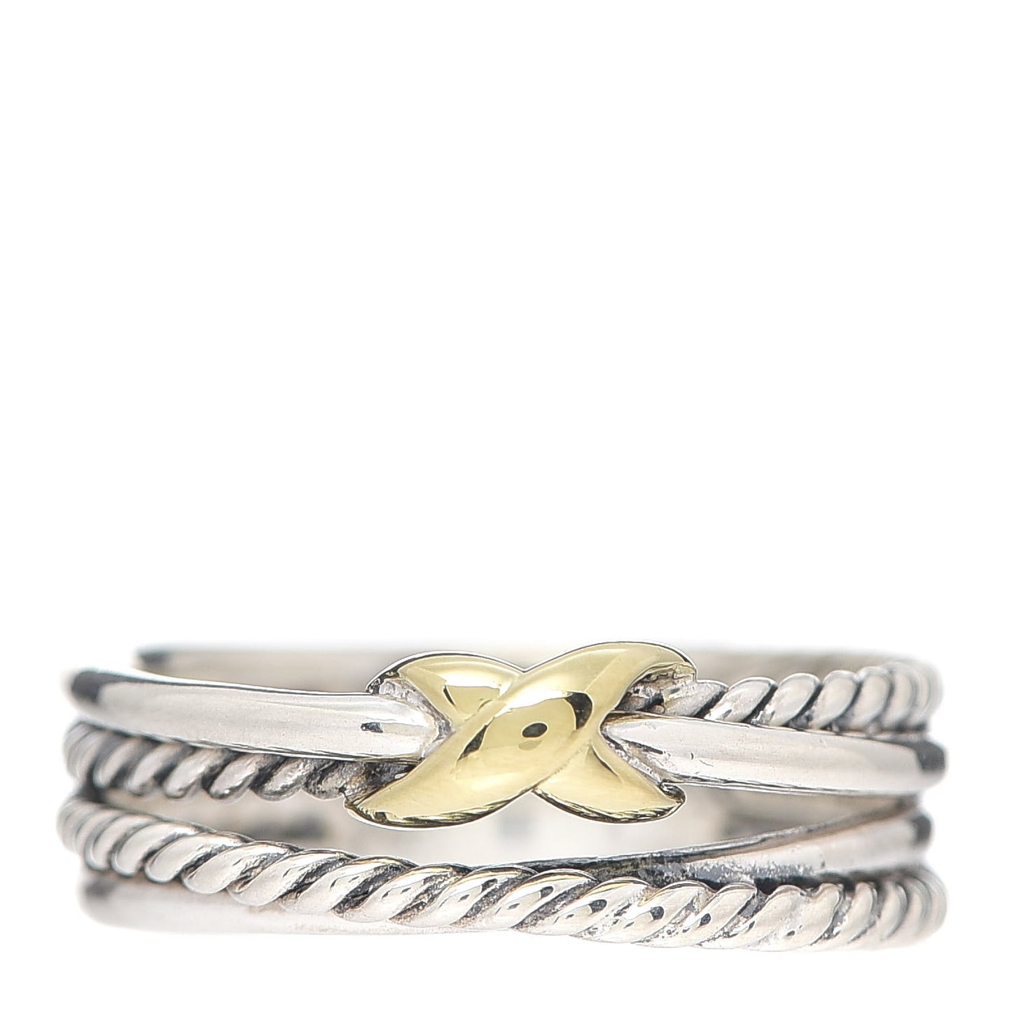 Sterling Silver 18K Yellow Gold 6mm X Crossover Ring 53 6.5