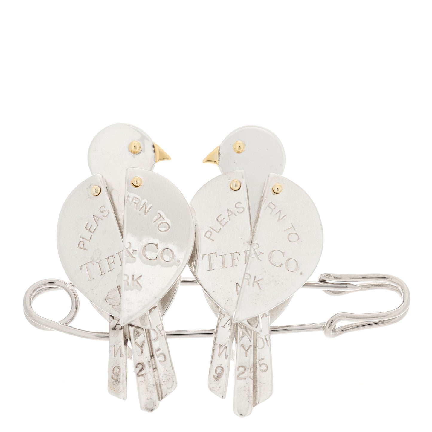 Sterling Silver 18K Yellow Gold Return to Tiffany Love Bugs Bird Brooch Pin