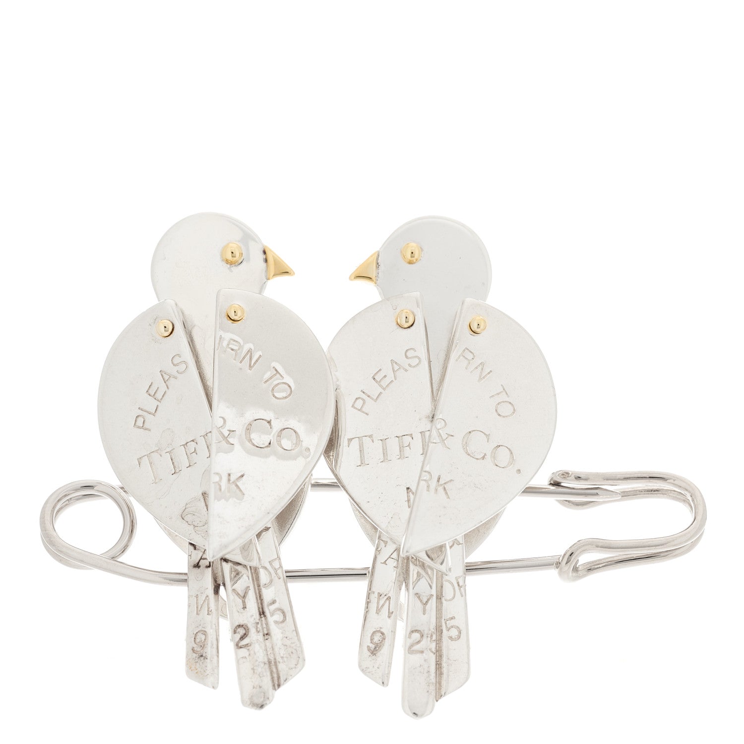 Tiffany Sterling Silver 18K Yellow Gold Return to Tiffany Love Bugs Bird Brooch Pin 1 of 4