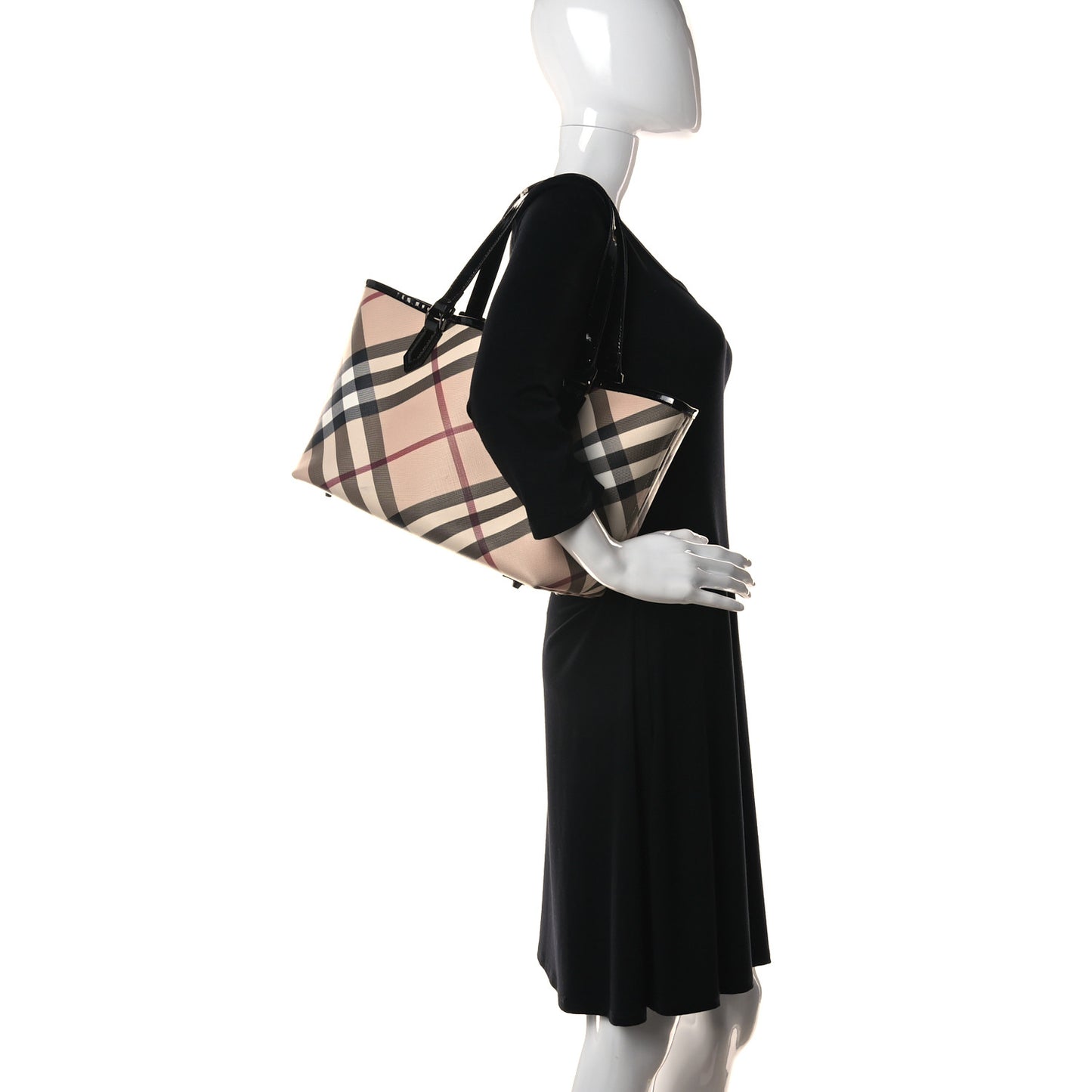 Metallic Calfskin Nova Check Small Nickie Tote Black