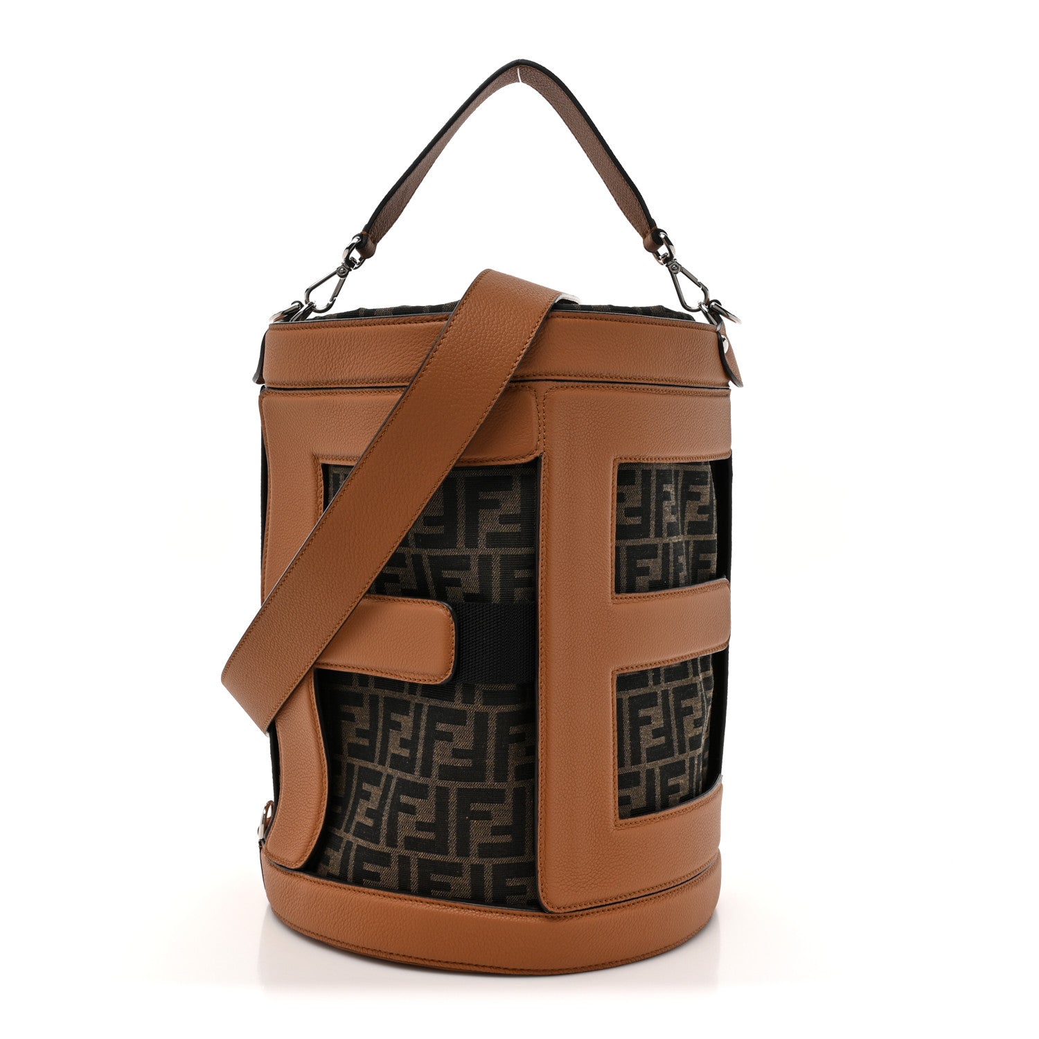Fendi Jacquard Vitello Logo Bucket Bag Brown 1 of 10