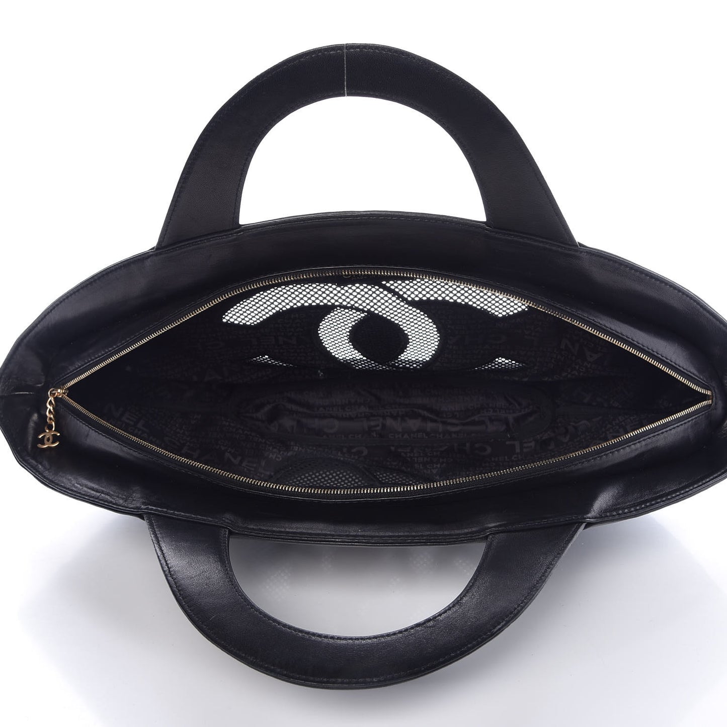 Linen Lambskin Mesh Camellia CC Tote Black