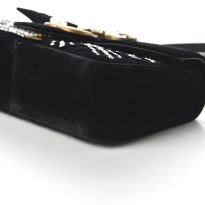 Gucci Velvet Matelasse Marquise Crystals Embroidered Small GG Marmont Shoulder Bag Black 7 of 10