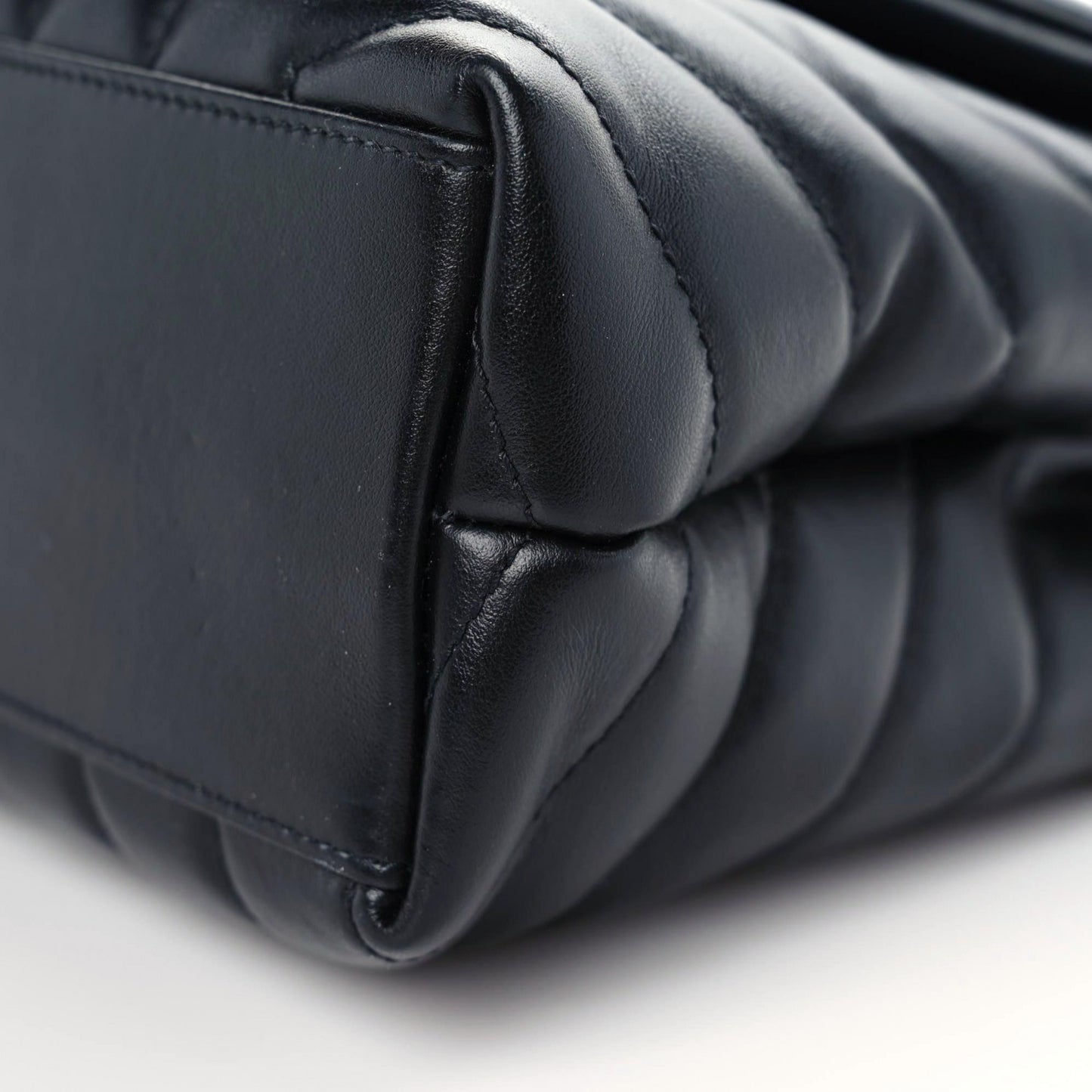 Calfskin Y Quilted Monogram Small Loulou Chain Satchel Black