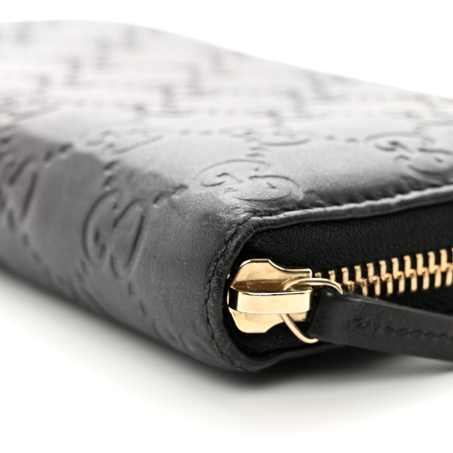 Guccissima Margaux Calfskin Metal Bar Zip Around Wallet Black