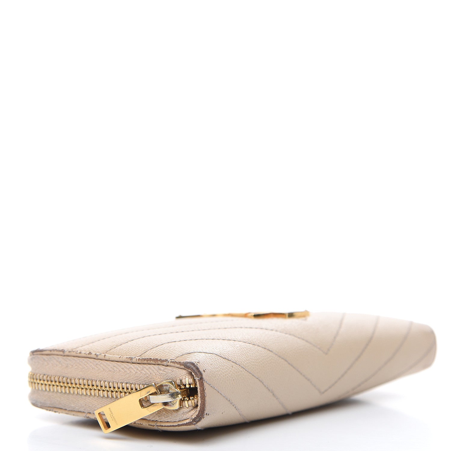 Saint Laurent Grain De Poudre Matelasse Chevron Monogram Zip Around Wallet Nude Powder 4 of 15
