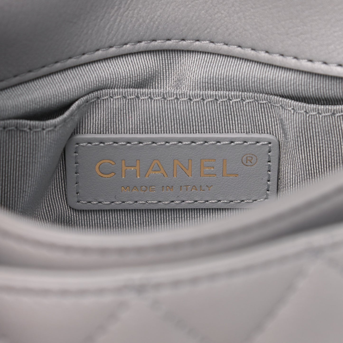 Calfskin Quilted Top Handle Flap Light Grey