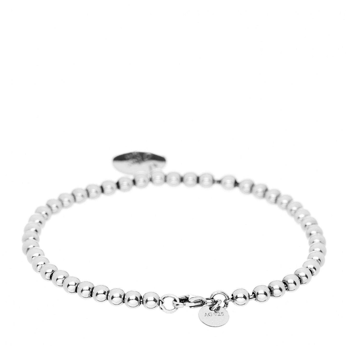 Sterling Silver 4mm I Love You Round Tag Bead Bracelet