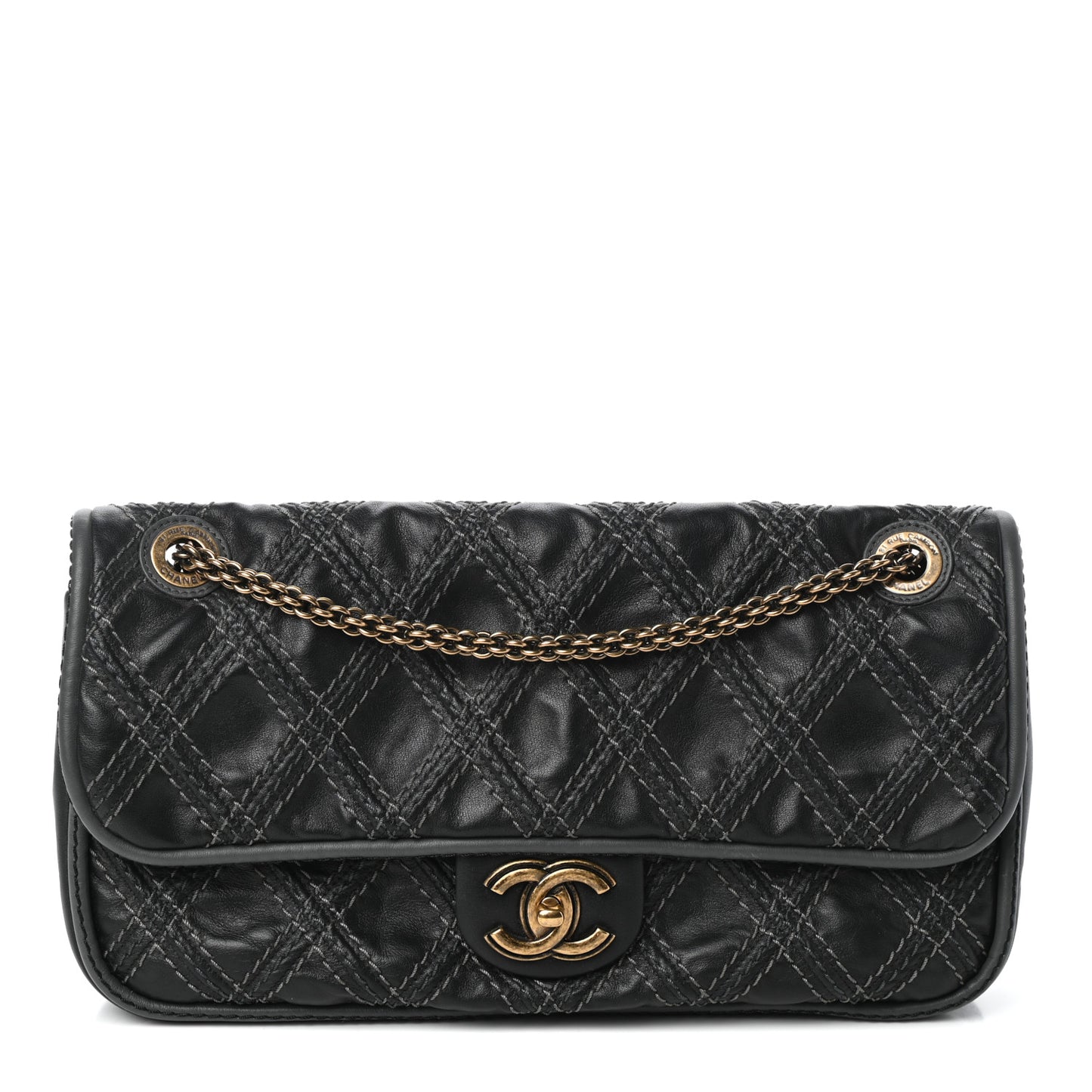 Calfskin Stitch Triptych Flap Black