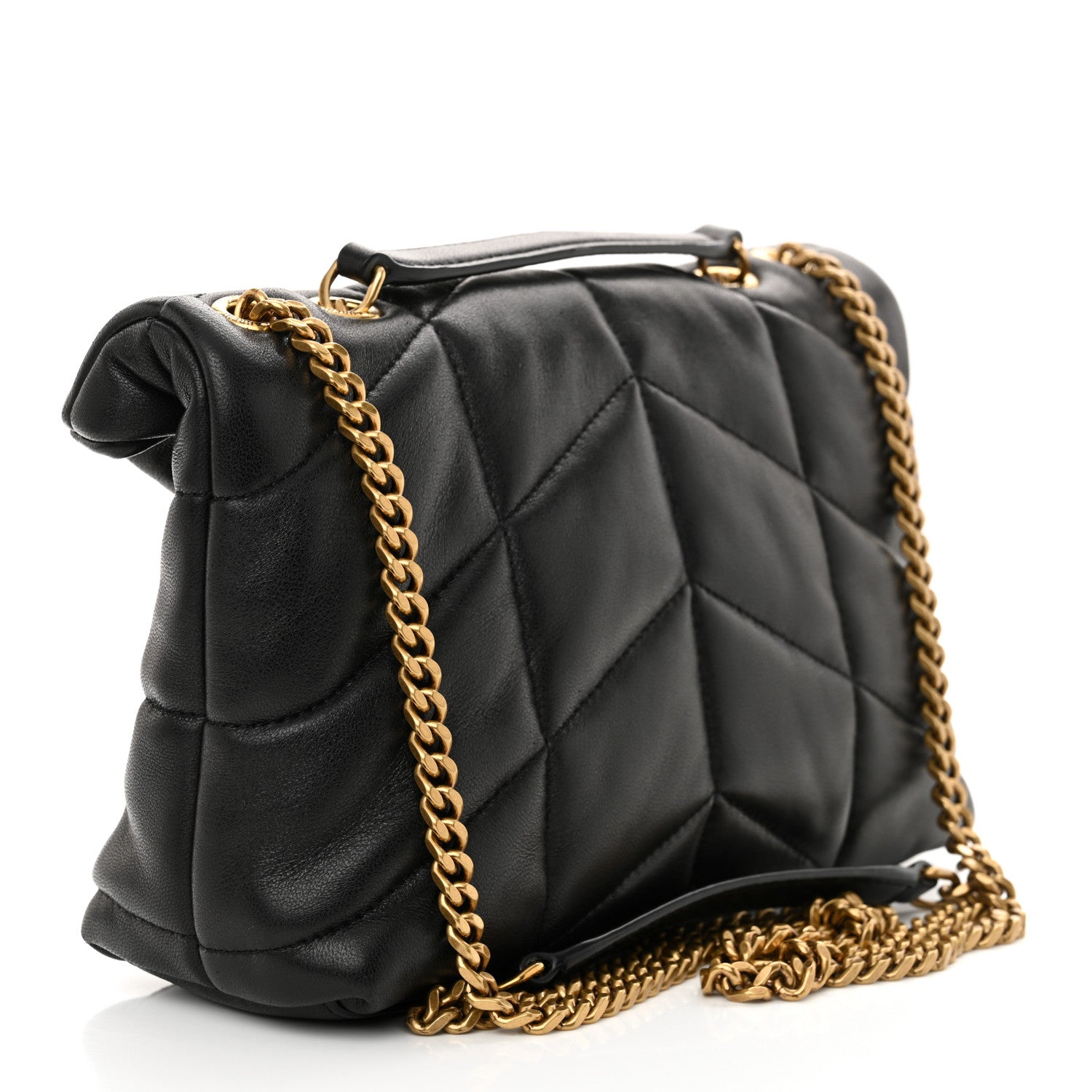 Saint Laurent Lambskin Quilted Toy Loulou Puffer Monogram Chain Satchel Black 3 of 11