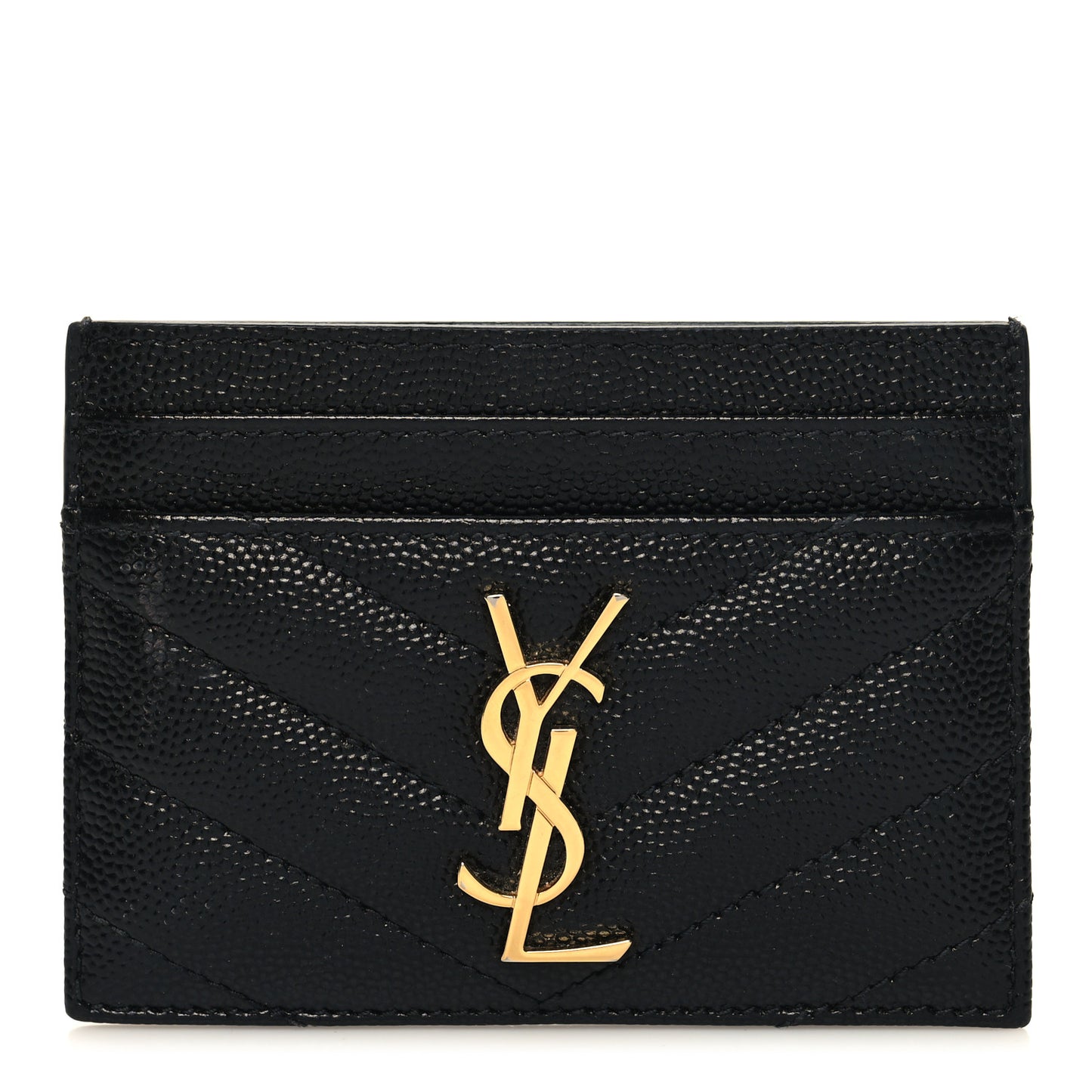 Grain De Poudre Matelasse Chevron Monogram Credit Card Case Black
