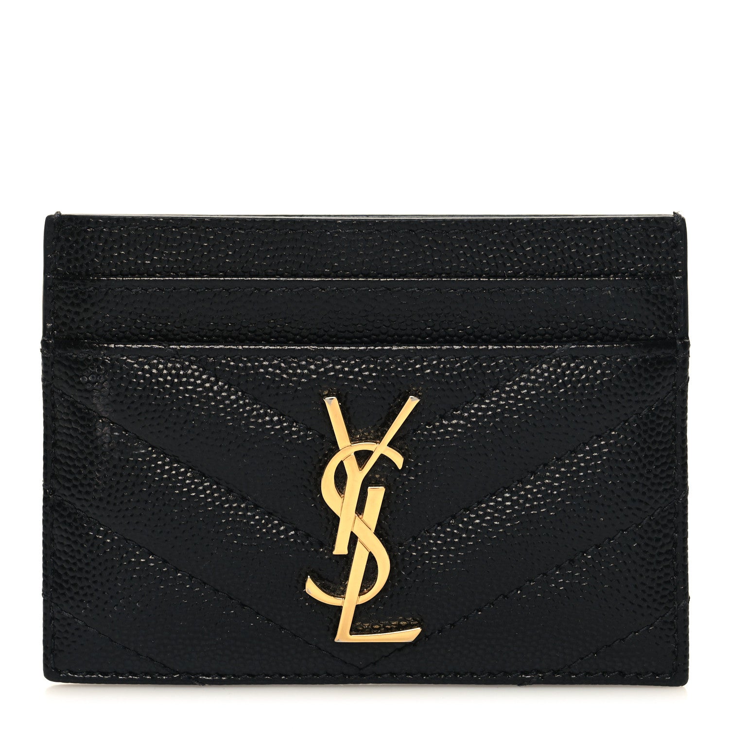 Saint Laurent Grain De Poudre Matelasse Chevron Monogram Credit Card Case Black 1 of 9