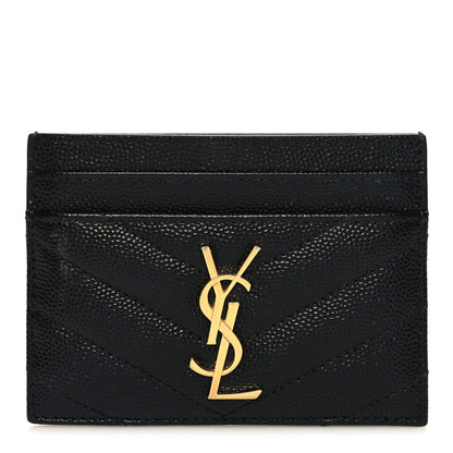 Saint Laurent Grain De Poudre Matelasse Chevron Monogram Credit Card Case Black 1 of 9