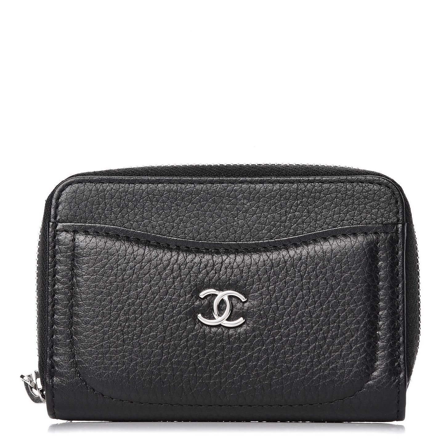 Grained Calfskin Neo Executive Zip Coin Purse Black