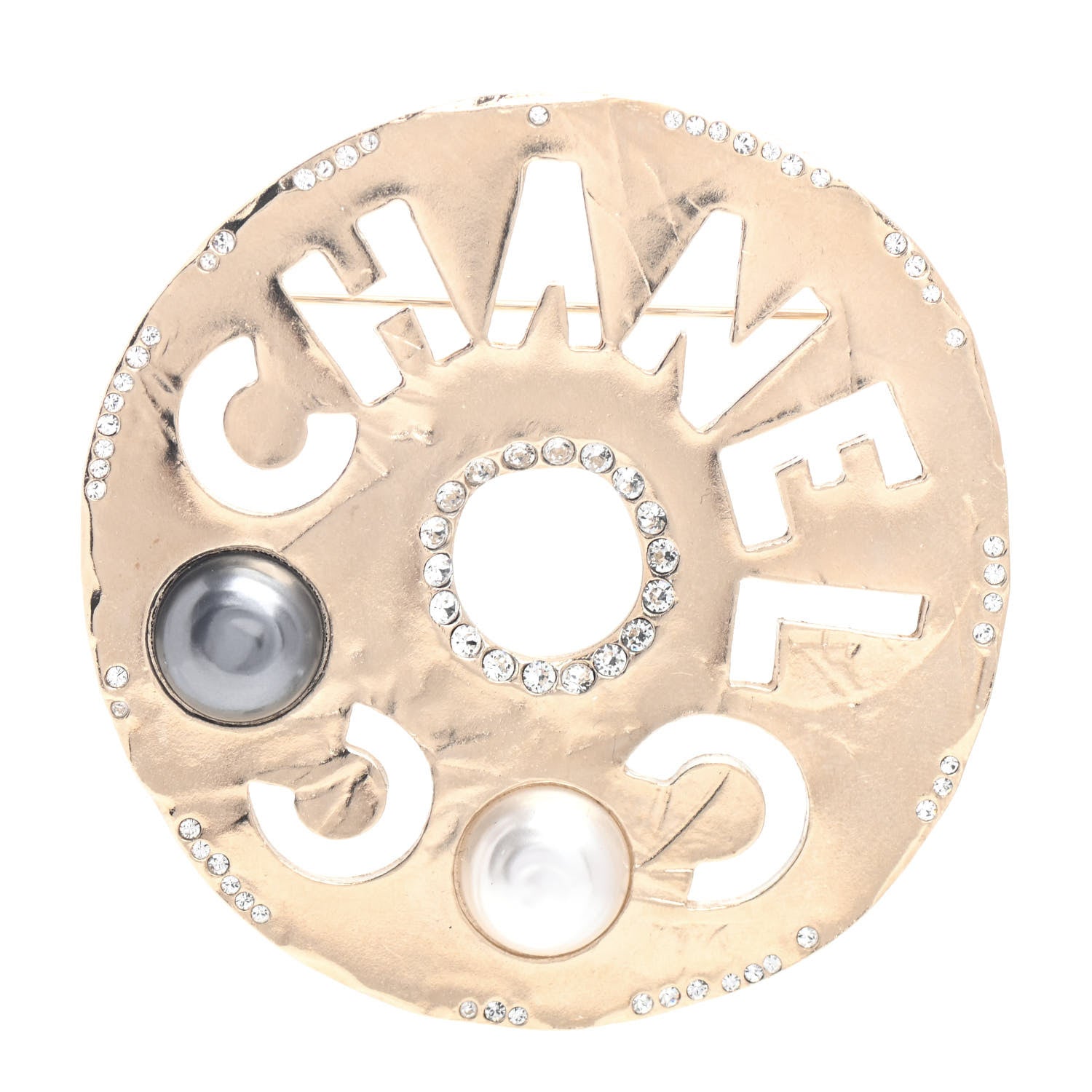 Chanel Crystal Pearl Papyrus Brooch Gold Grey 1 of 4
