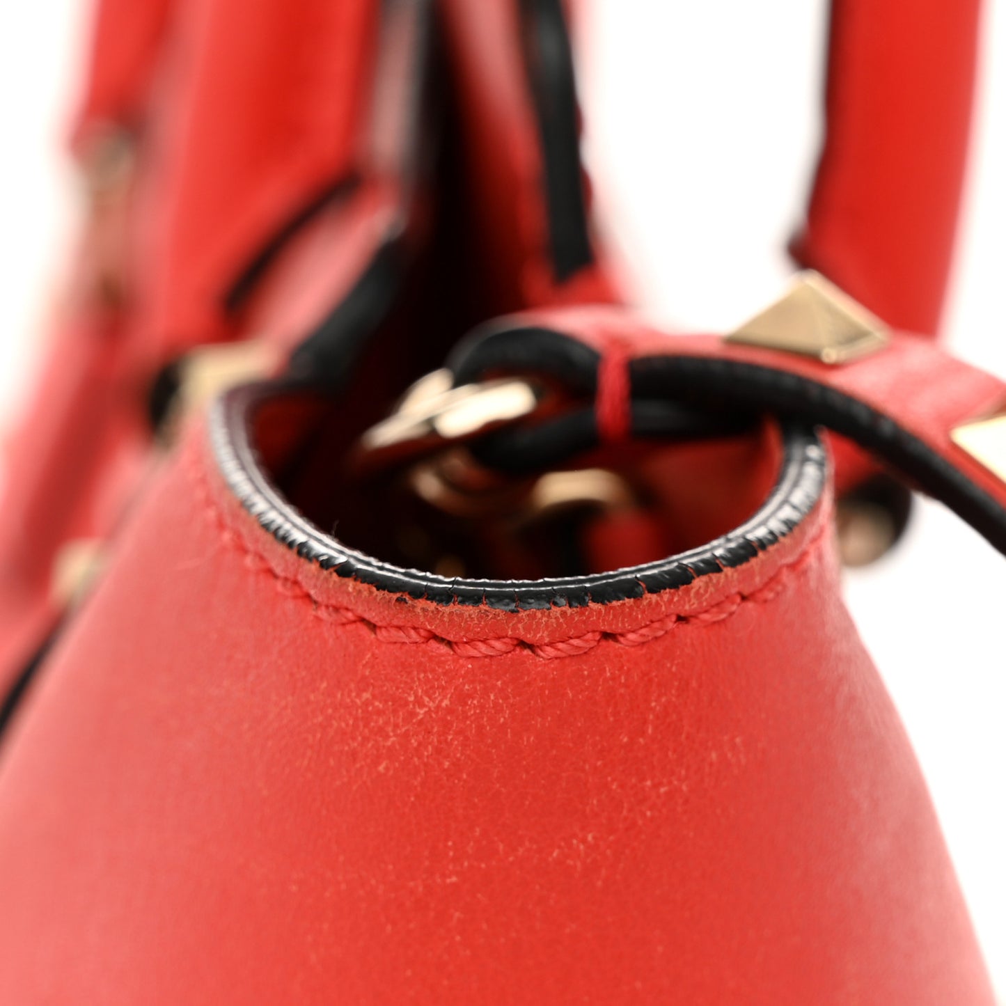 Vitello Small Rockstud Double Handle Tote Deep Orange