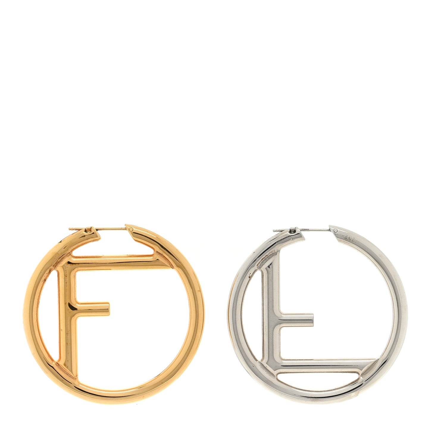 Metal FF Hoop Earrings Gold Silver
